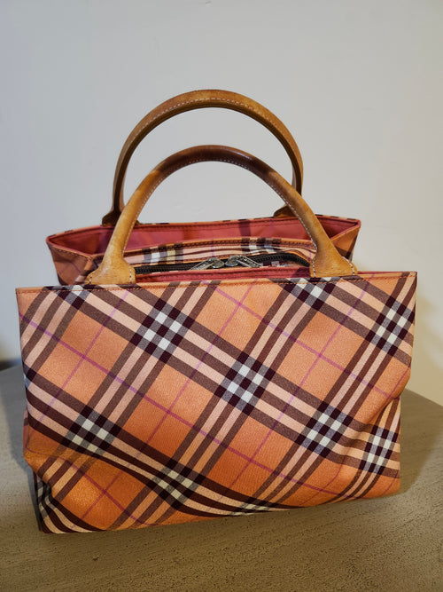 Burberry Blue Label Nova Check Orange Zip Top Tote