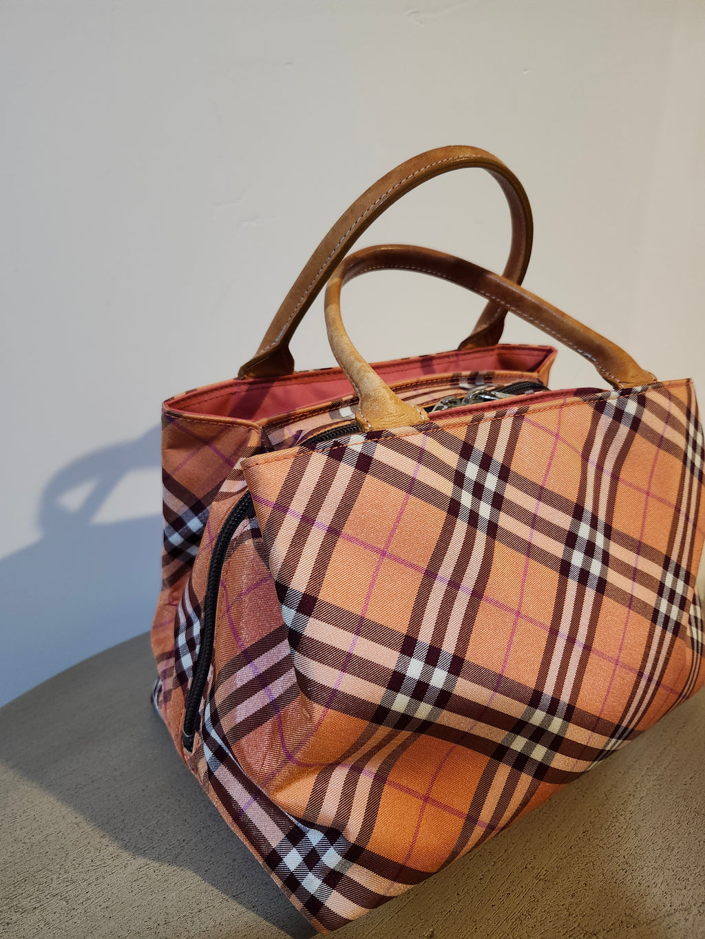 Burberry Blue Label Nova Check Orange Zip Top Tote