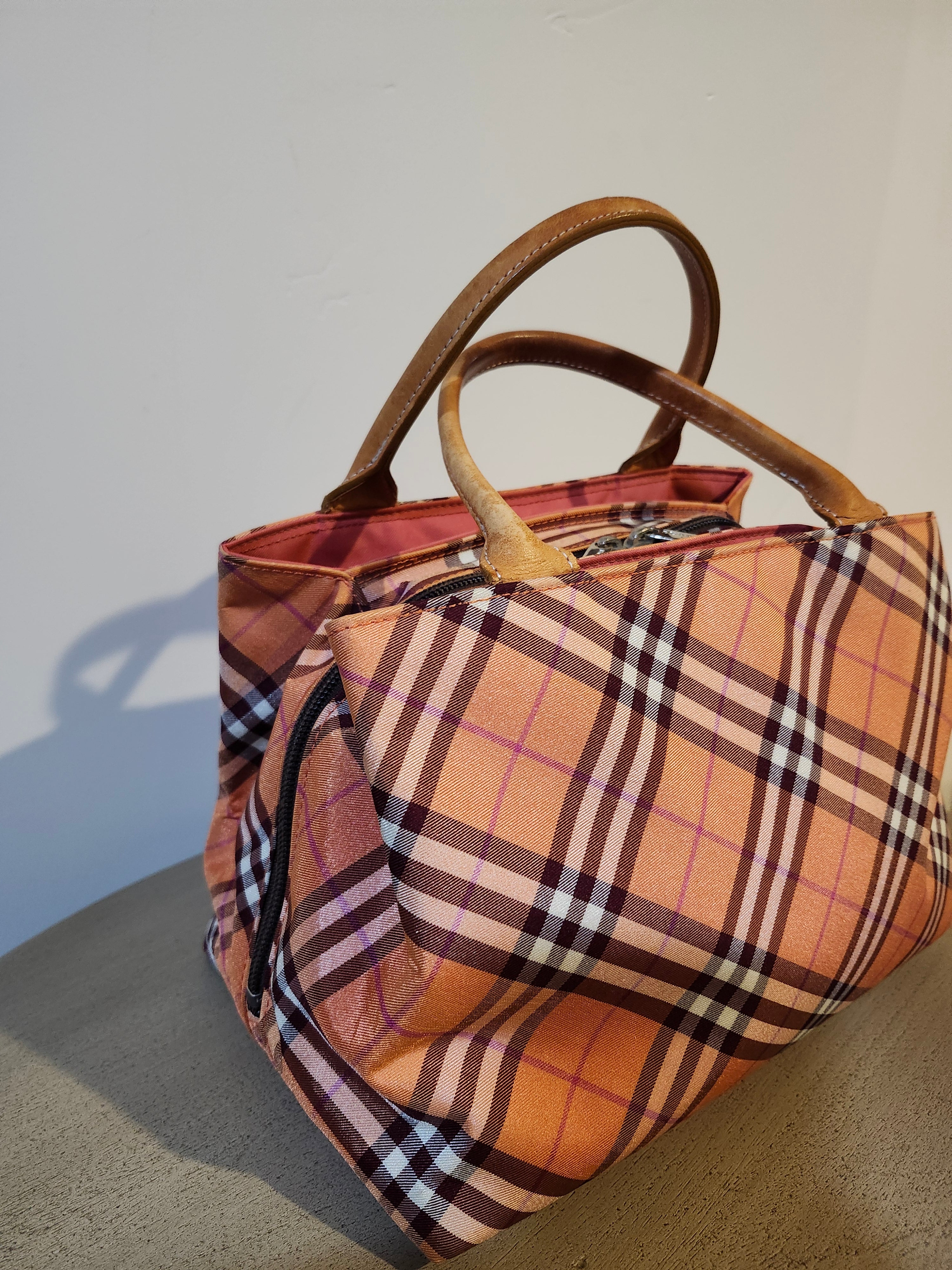 Burberry Blue Label Nova Check Orange Zip Top Tote