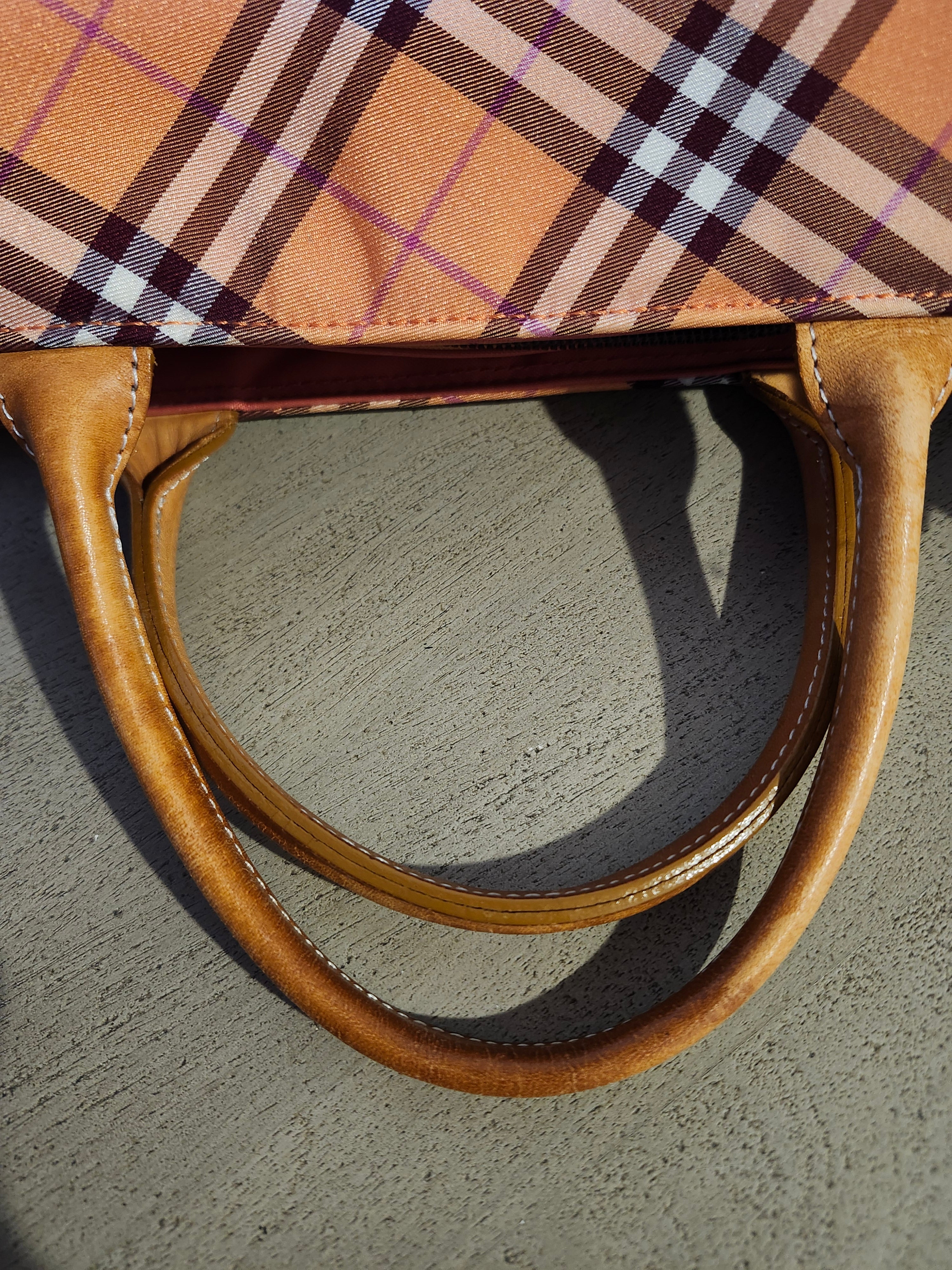 Burberry Blue Label Nova Check Orange Zip Top Tote