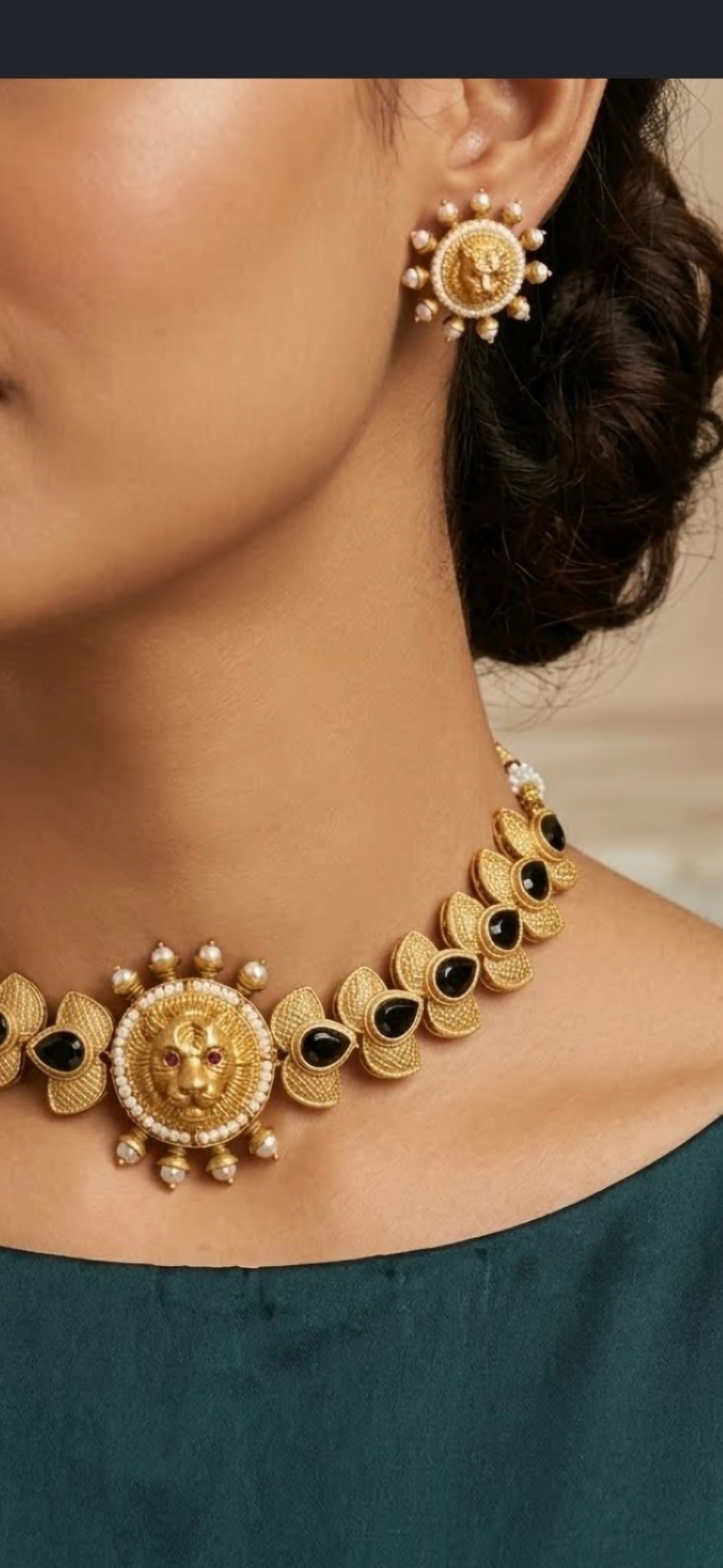 Panther Afghan Earrings and Choker-Length Necklace