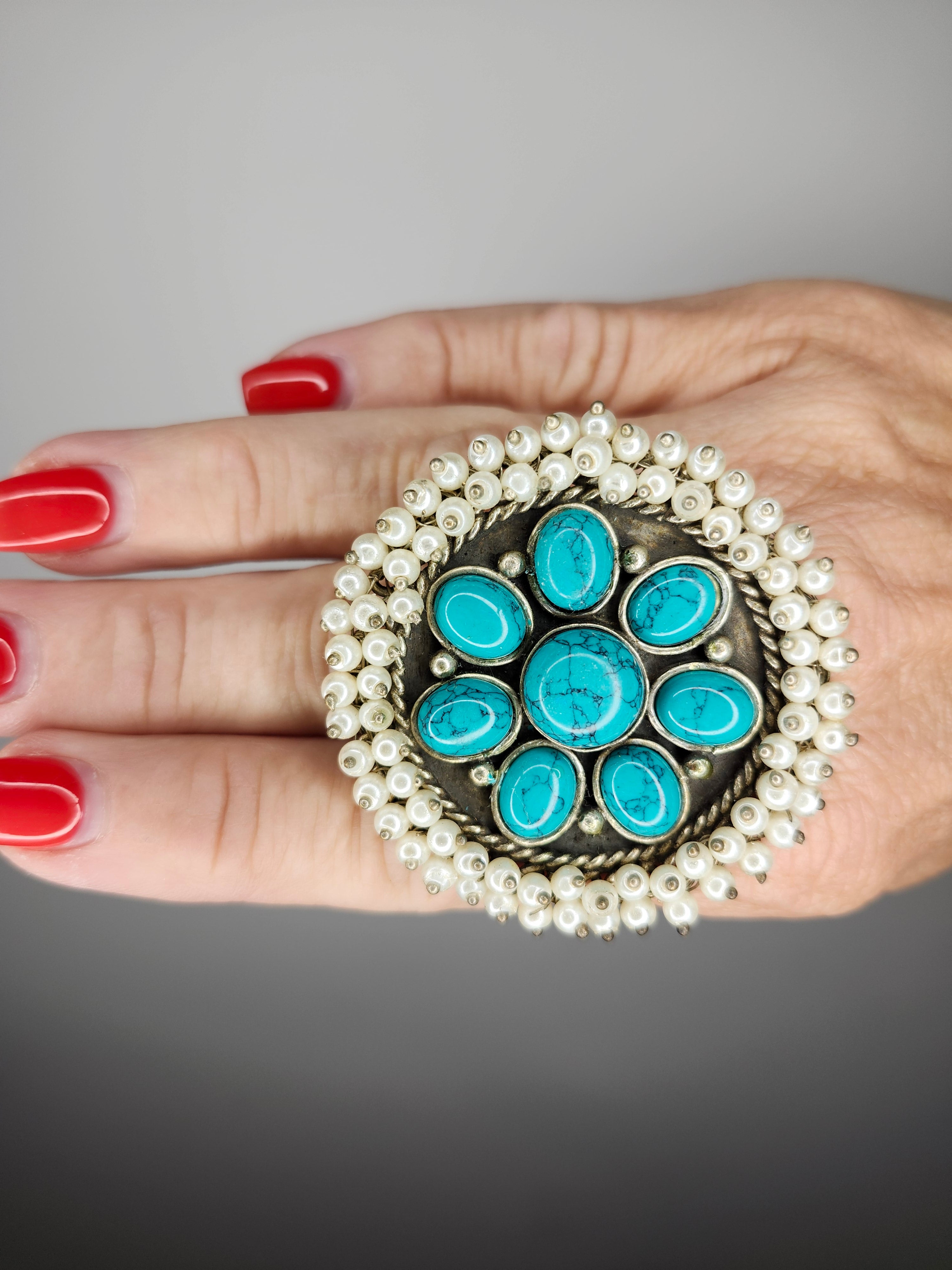 Afghan Turquoise Circle Ring