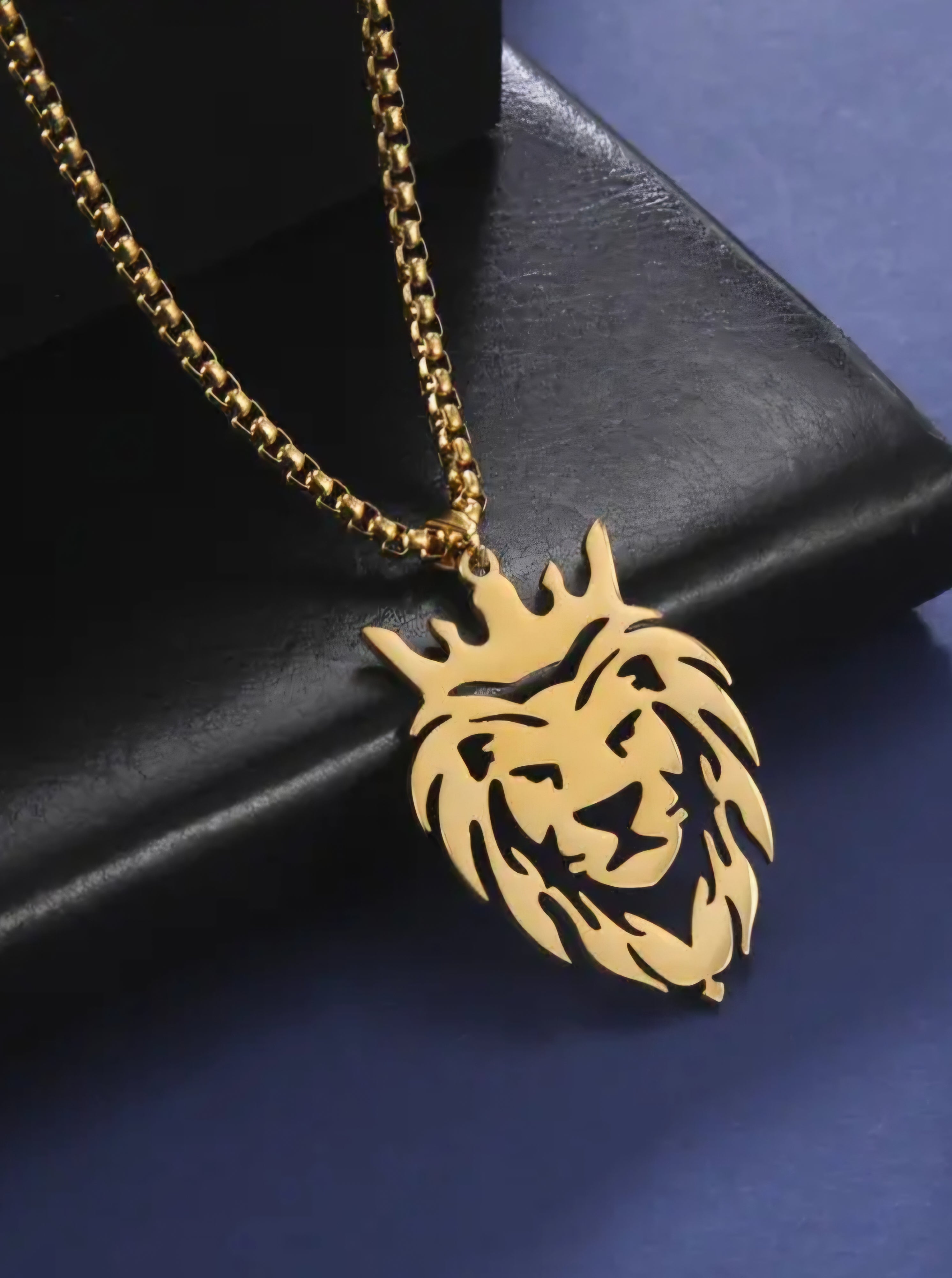 Gold Tone Lion Pendant w/ Chain