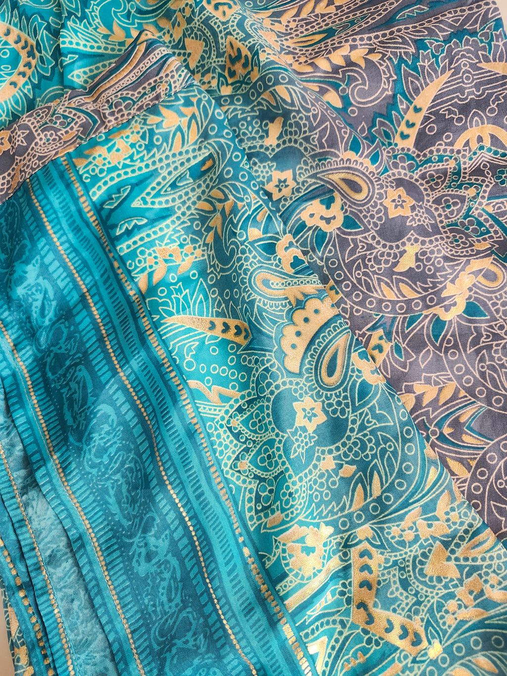Silk Wrap Pant Set - Turquoise