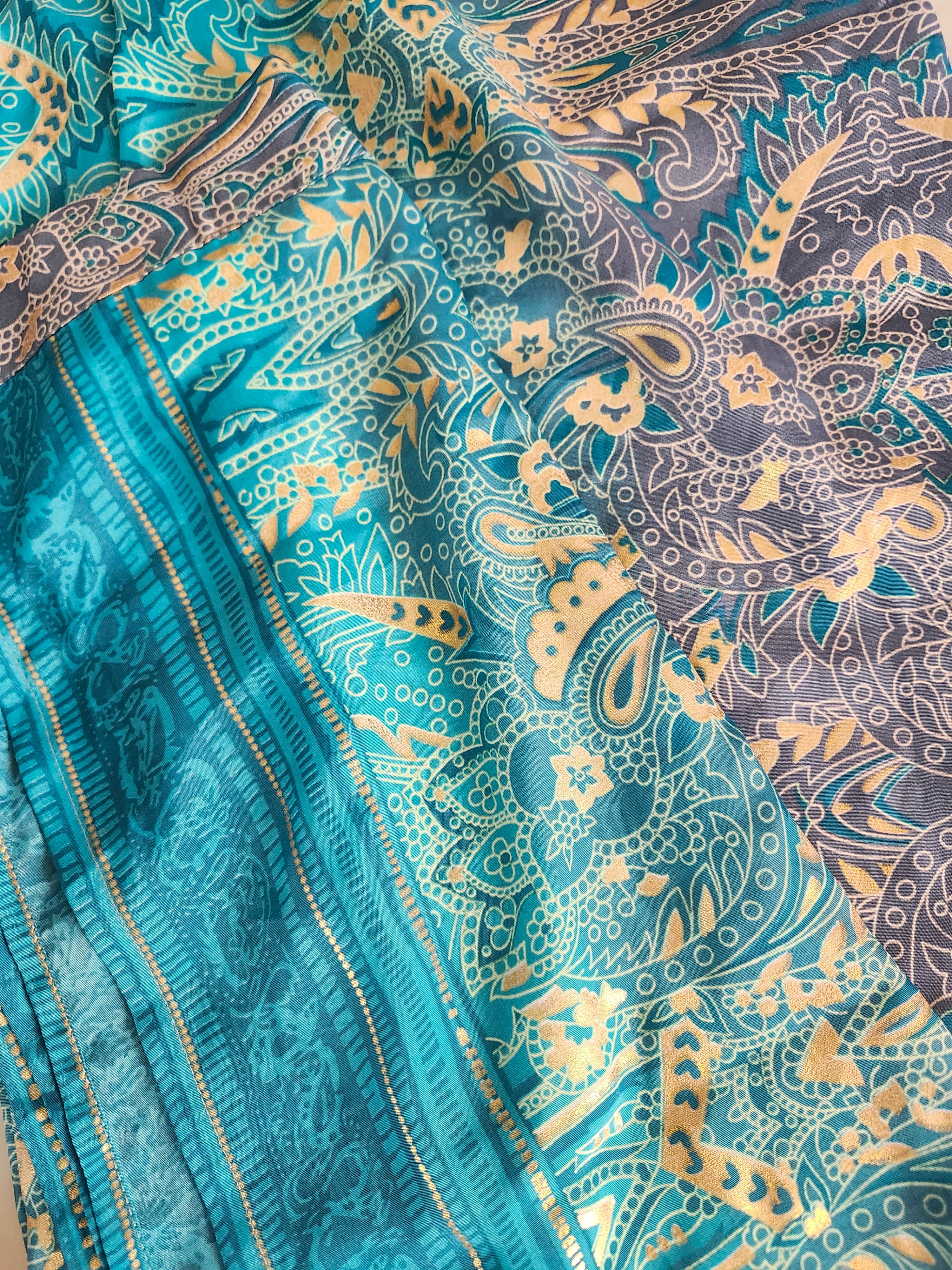 Silk Wrap Pant Set - Turquoise