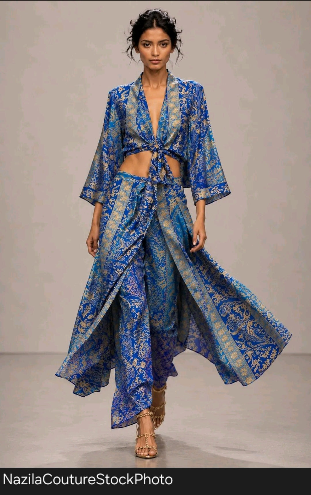 Silk Wrap Pant Set - Turquoise