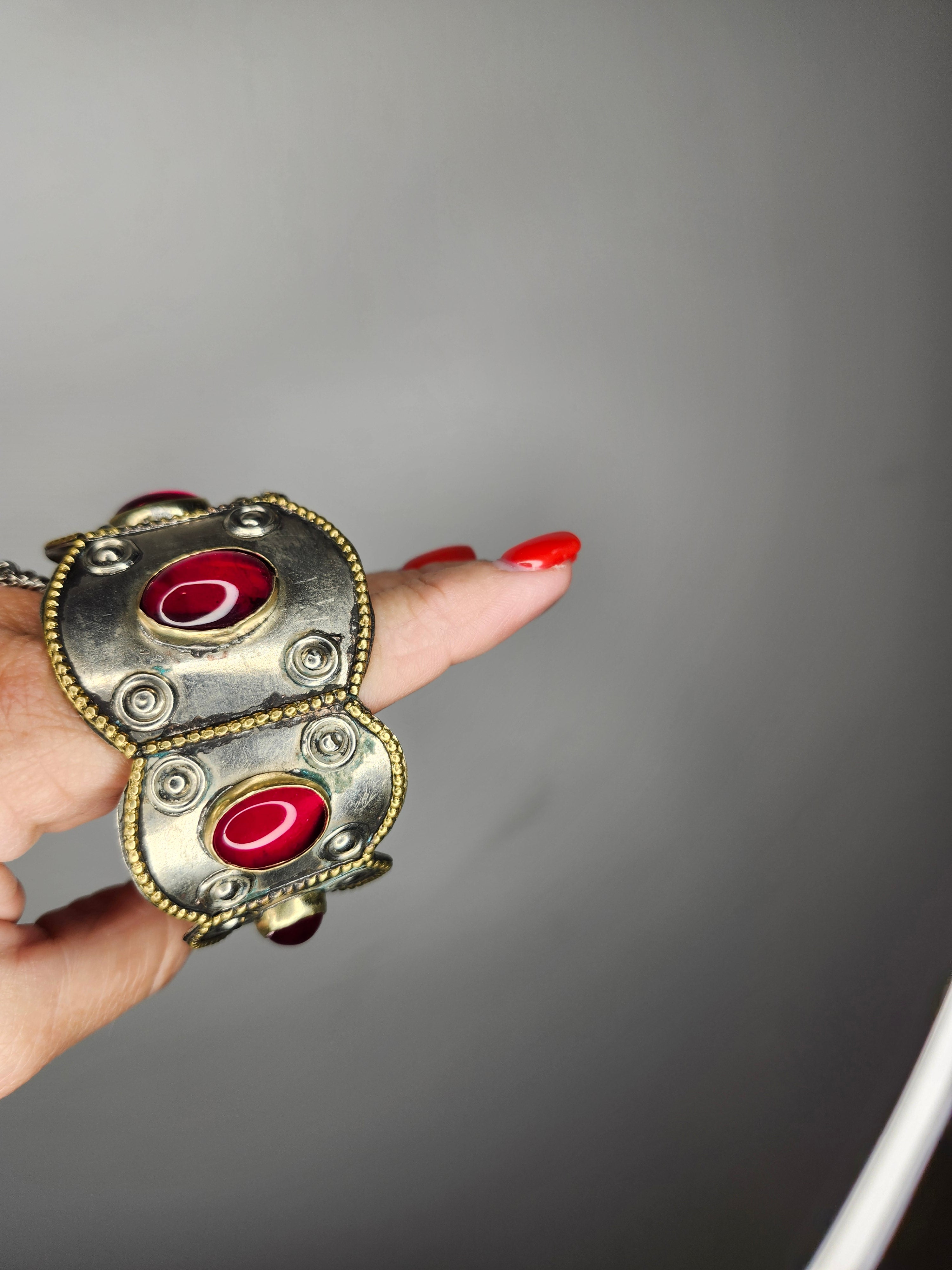 Indian Red Stone Brass Bangle