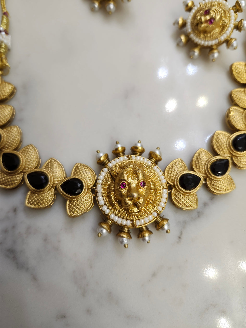 Panther Afghan Earrings and Choker-Length Necklace