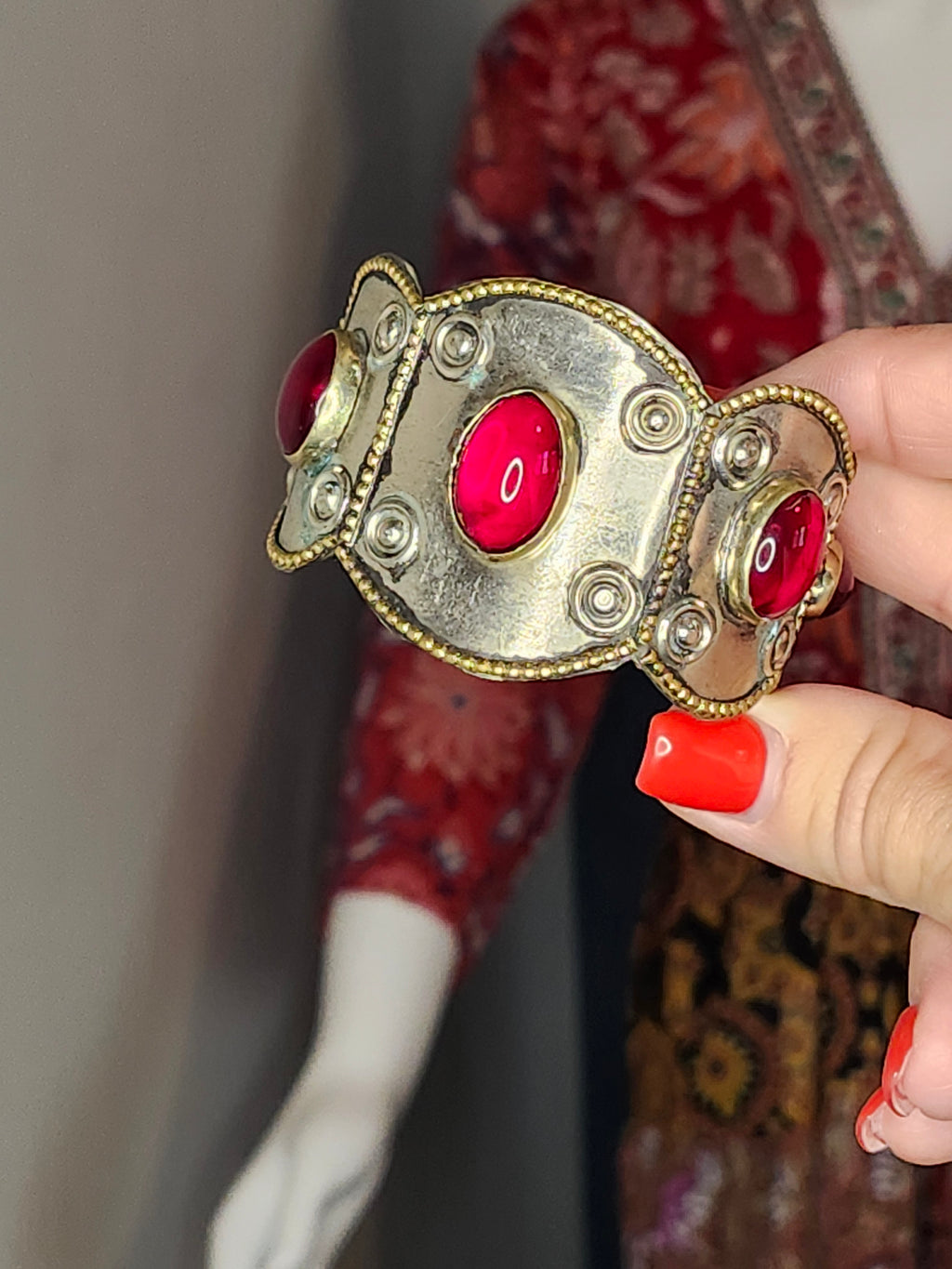Indian Red Stone Brass Bangle